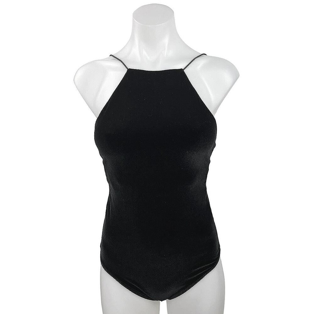 Alix NYC Black Velvet Velour Sleeveless Cami Spaghetti Strap Top Bodysuit XS